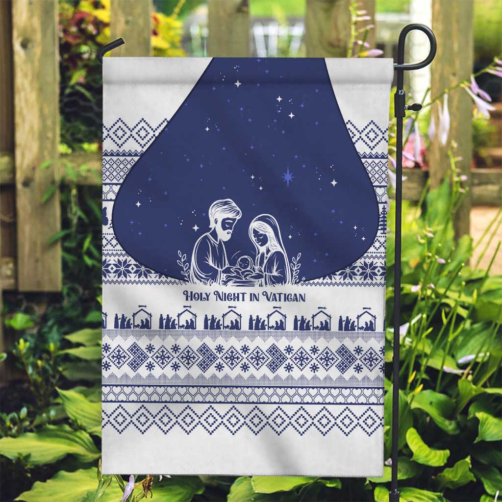 Vatican Christmas Garden Flag with Holy Family Nativity Scene Snowflake Pattern and Starry Night - undefined