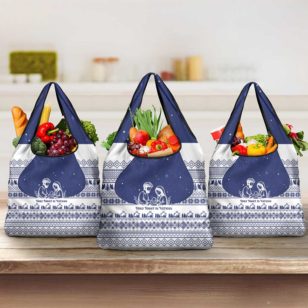 Vatican Christmas Grocery Bag with Holy Family Nativity Scene Snowflake Pattern and Starry Night - Wonder Print Shop