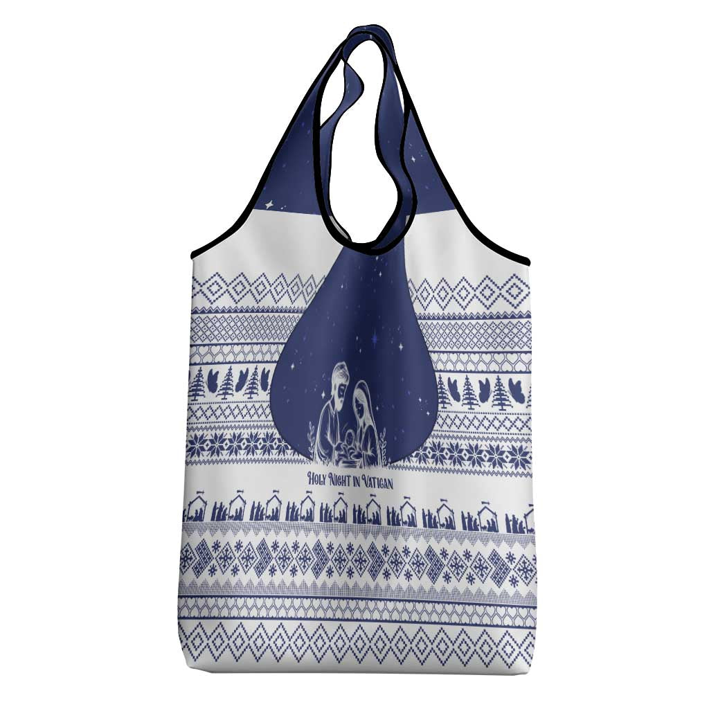 Vatican Christmas Grocery Bag with Holy Family Nativity Scene Snowflake Pattern and Starry Night - Wonder Print Shop