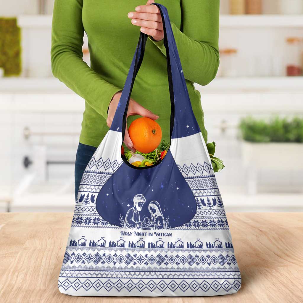Vatican Christmas Grocery Bag with Holy Family Nativity Scene Snowflake Pattern and Starry Night - Wonder Print Shop