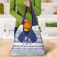 Vatican Christmas Grocery Bag with Holy Family Nativity Scene Snowflake Pattern and Starry Night - Wonder Print Shop