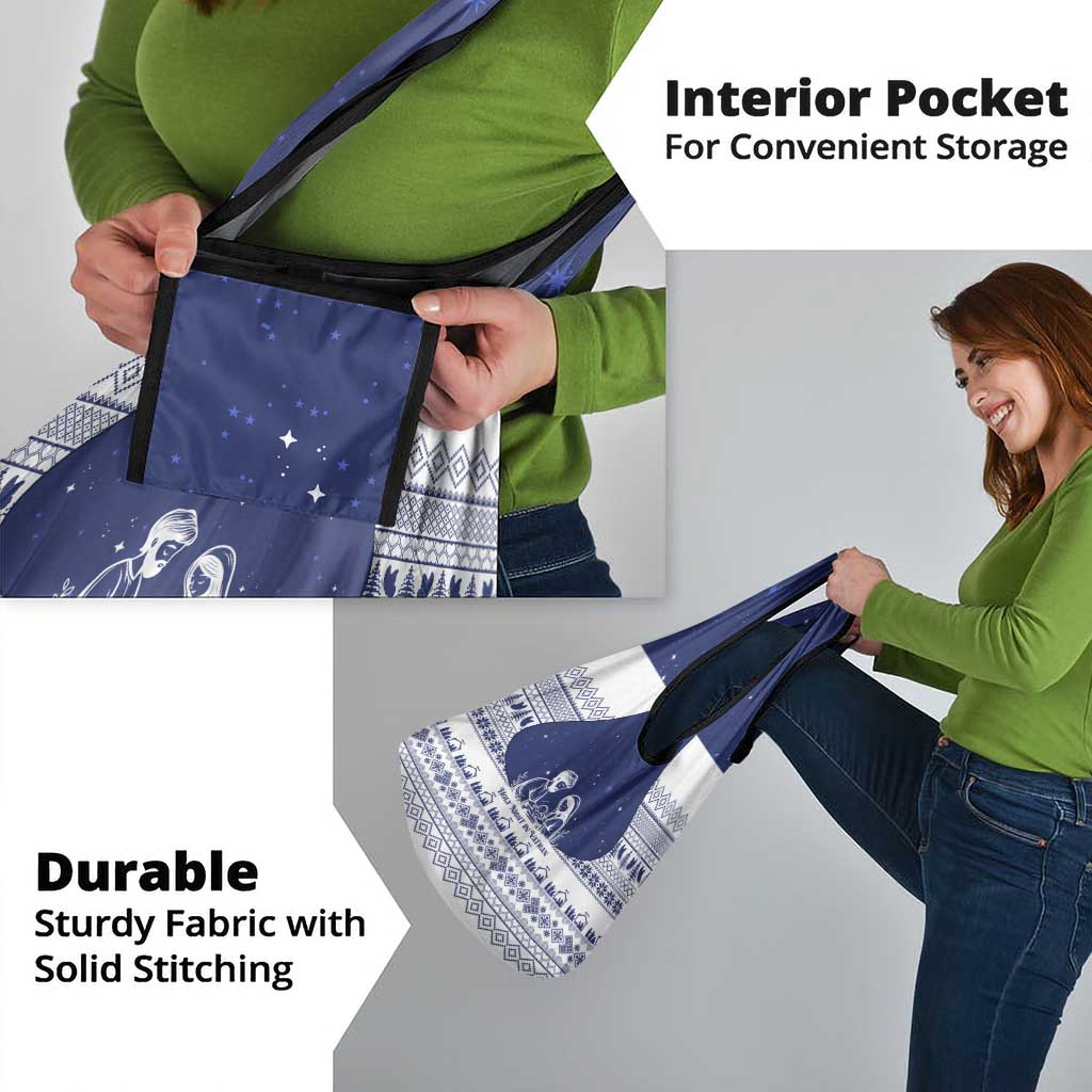 Vatican Christmas Grocery Bag with Holy Family Nativity Scene Snowflake Pattern and Starry Night - Wonder Print Shop