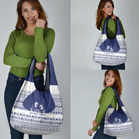 Vatican Christmas Grocery Bag with Holy Family Nativity Scene Snowflake Pattern and Starry Night - Wonder Print Shop