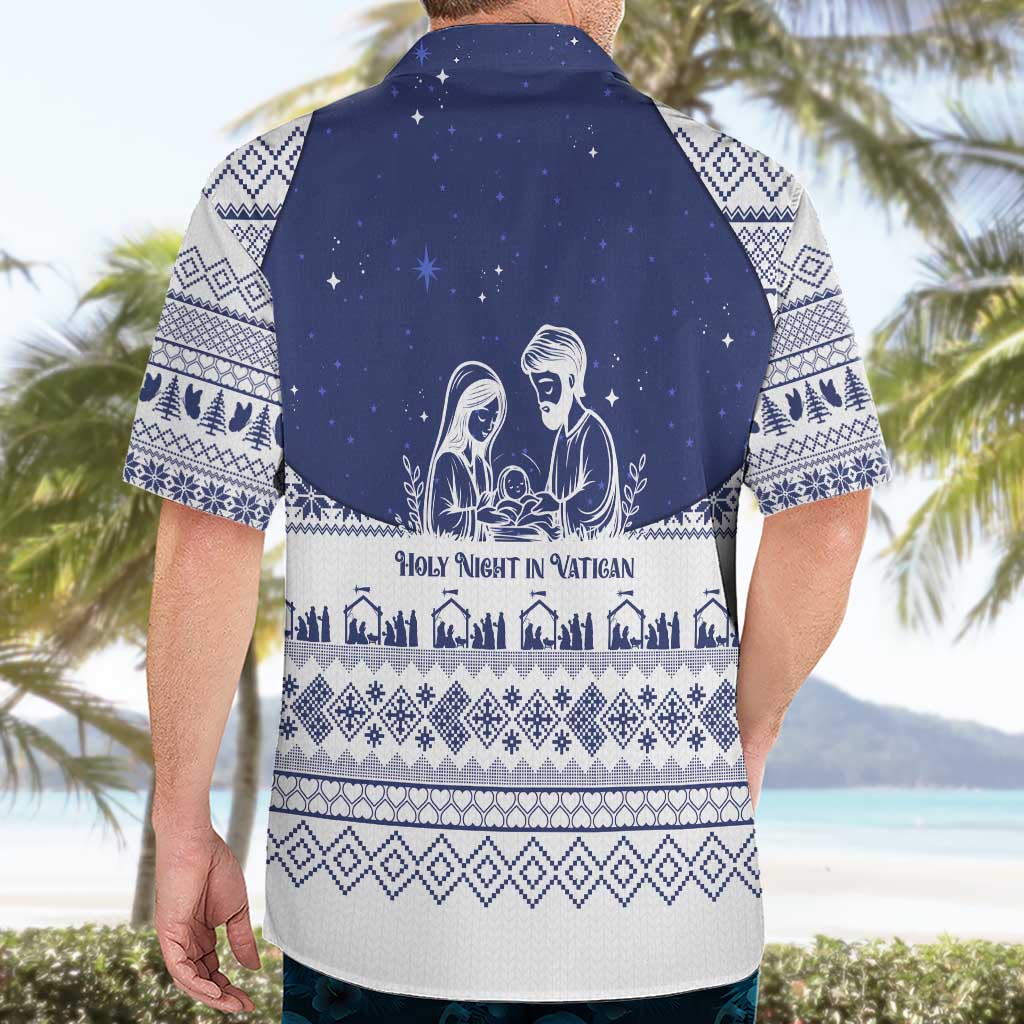 Vatican Christmas Hawaiian Shirt with Holy Family Nativity Scene Snowflake Pattern and Starry Night - Wonder Print Shop