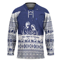 Vatican Christmas Hockey Jersey with Holy Family Nativity Scene Snowflake Pattern and Starry Night - Wonder Print Shop