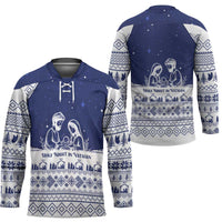 Vatican Christmas Hockey Jersey with Holy Family Nativity Scene Snowflake Pattern and Starry Night - Wonder Print Shop