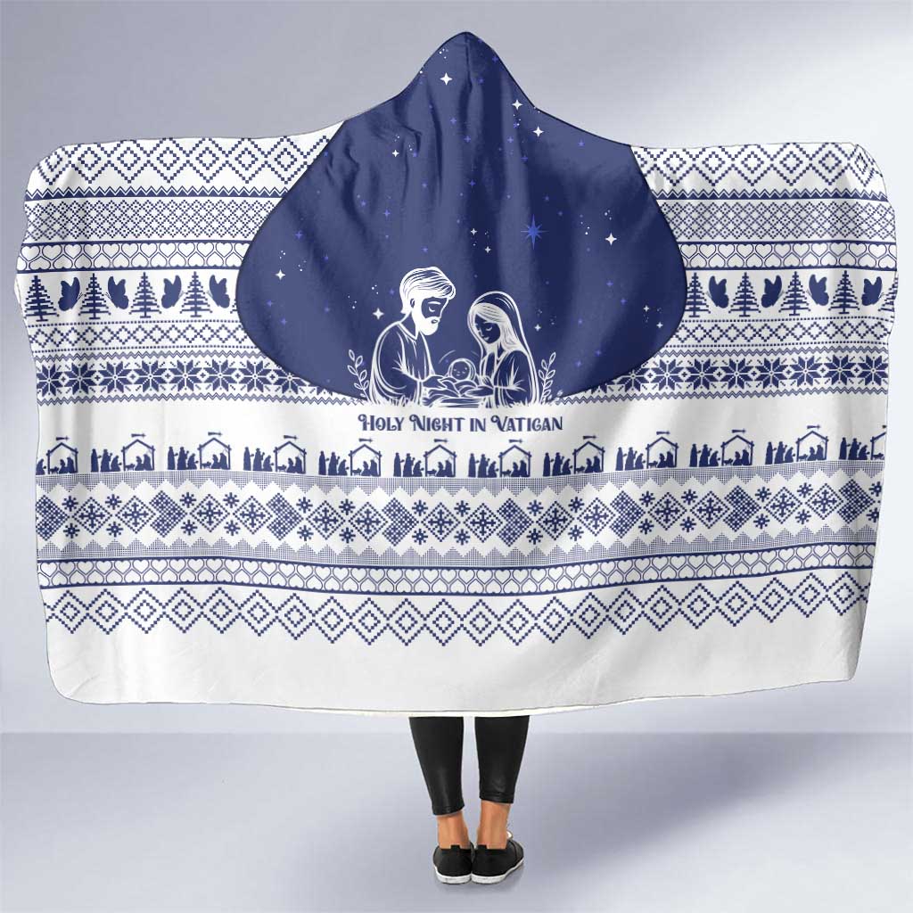 Vatican Christmas Hooded Blanket with Holy Family Nativity Scene Snowflake Pattern and Starry Night - undefined