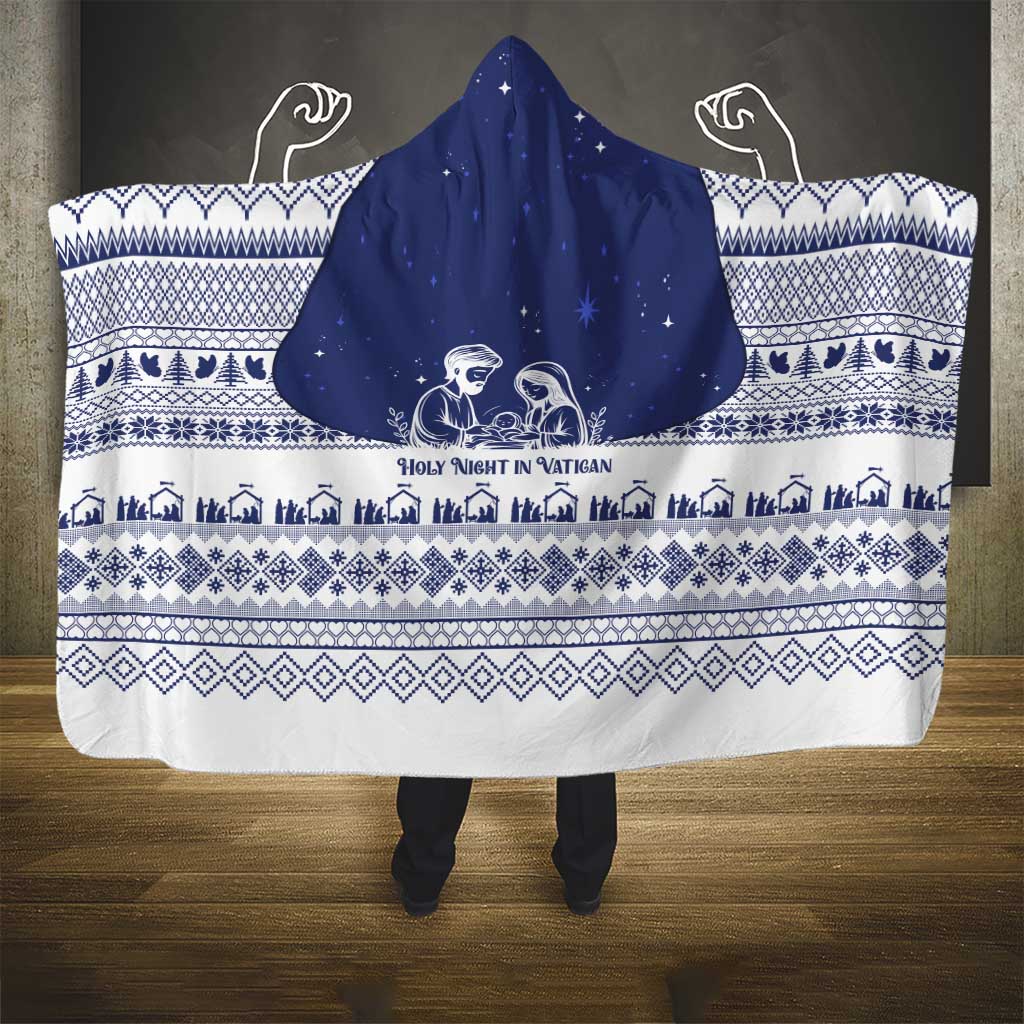 Vatican Christmas Hooded Blanket with Holy Family Nativity Scene Snowflake Pattern and Starry Night - undefined