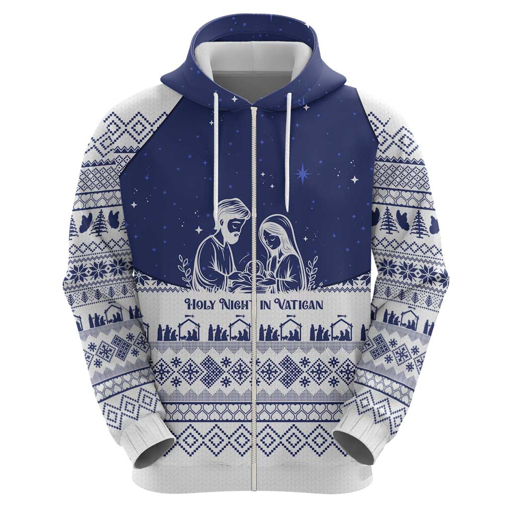 Vatican Christmas Hoodie with Holy Family Nativity Scene Snowflake Pattern and Starry Night - Wonder Print Shop