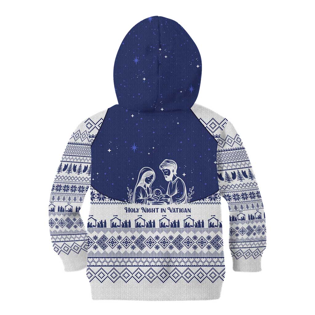 Vatican Christmas Kid Hoodie with Holy Family Nativity Scene Snowflake Pattern and Starry Night - Wonder Print Shop