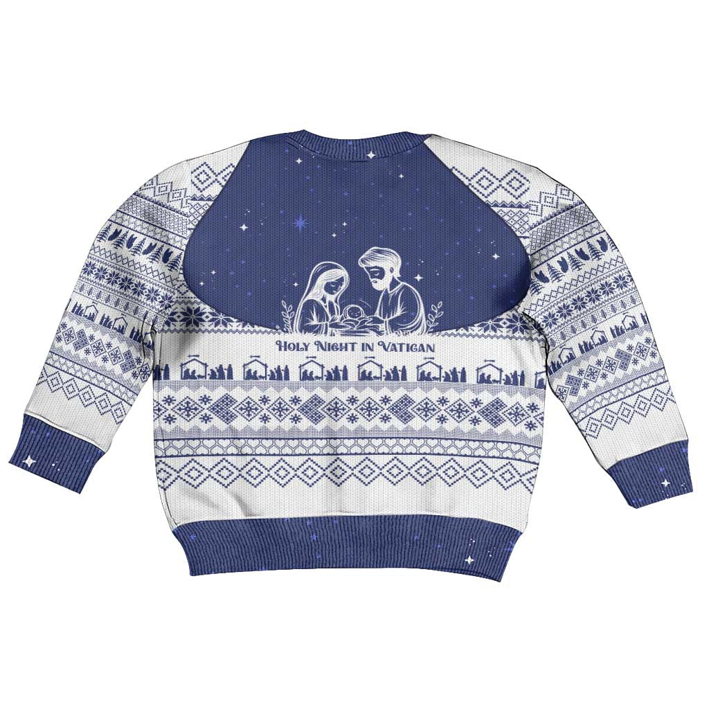 Vatican Christmas Kid Ugly Christmas Sweater with Holy Family Nativity Scene Snowflake Pattern and Starry Night - Wonder Print Shop
