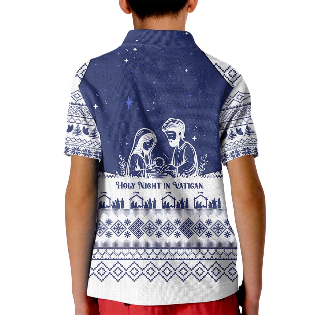 Vatican Christmas Kid Polo Shirt with Holy Family Nativity Scene Snowflake Pattern and Starry Night - Wonder Print Shop