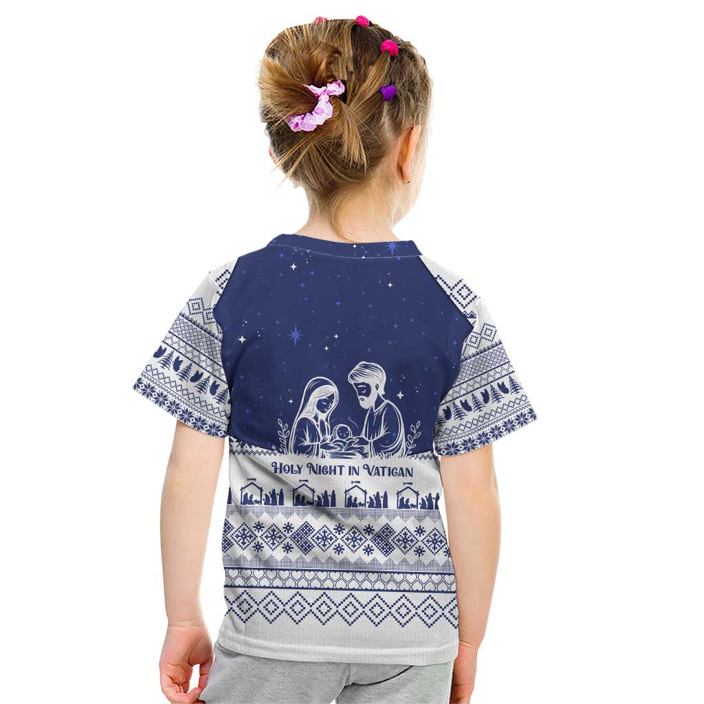 Vatican Christmas Kid T Shirt with Holy Family Nativity Scene Snowflake Pattern and Starry Night - Wonder Print Shop