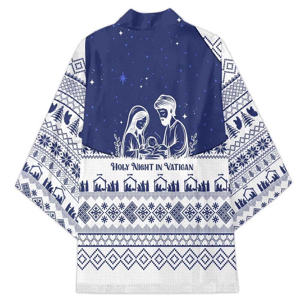 Vatican Christmas Kimono with Holy Family Nativity Scene Snowflake Pattern and Starry Night - Wonder Print Shop