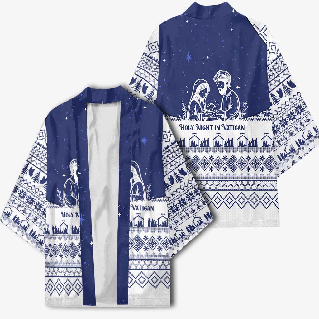 Vatican Christmas Kimono with Holy Family Nativity Scene Snowflake Pattern and Starry Night - Wonder Print Shop