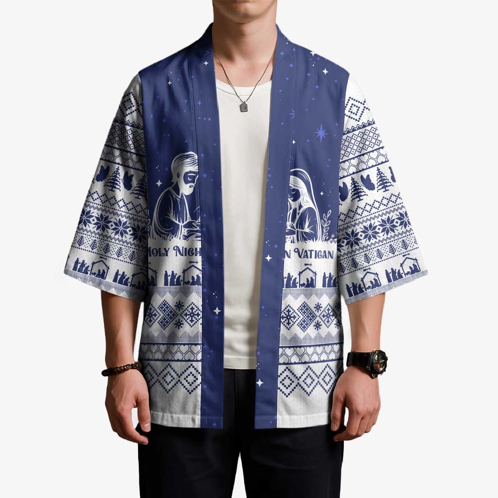 Vatican Christmas Kimono with Holy Family Nativity Scene Snowflake Pattern and Starry Night - Wonder Print Shop