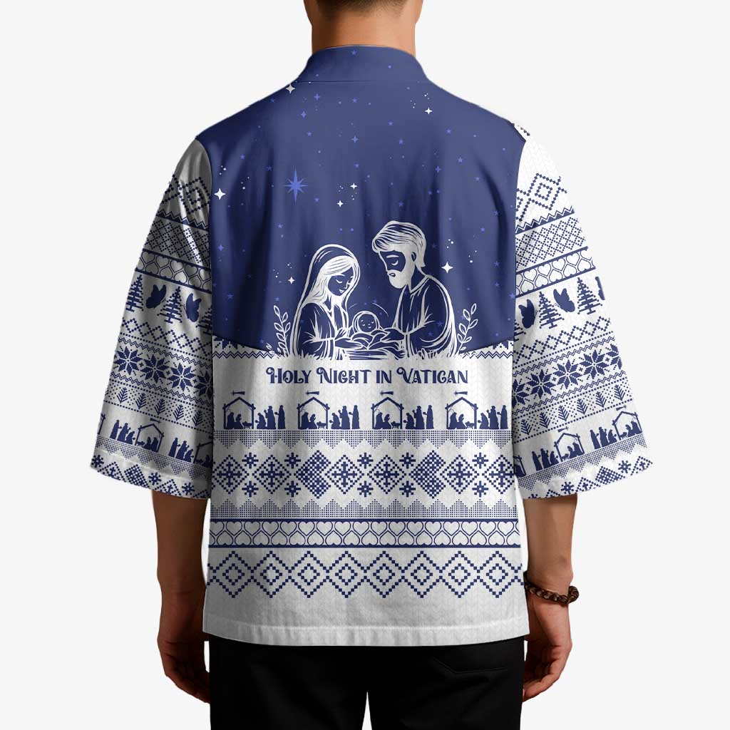 Vatican Christmas Kimono with Holy Family Nativity Scene Snowflake Pattern and Starry Night - Wonder Print Shop