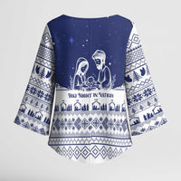 Vatican Christmas Kimono Sleeve Blouse with Holy Family Nativity Scene Snowflake Pattern and Starry Night - Wonder Print Shop