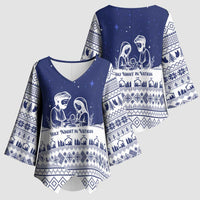 Vatican Christmas Kimono Sleeve Blouse with Holy Family Nativity Scene Snowflake Pattern and Starry Night - Wonder Print Shop