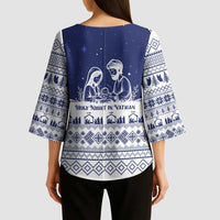 Vatican Christmas Kimono Sleeve Blouse with Holy Family Nativity Scene Snowflake Pattern and Starry Night - Wonder Print Shop