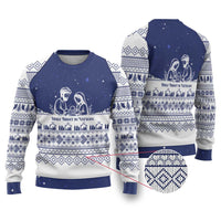Vatican Christmas Ugly Christmas Sweater with Holy Family Nativity Scene Snowflake Pattern and Starry Night - Wonder Print Shop