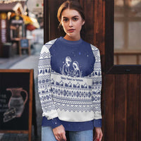 Vatican Christmas Ugly Christmas Sweater with Holy Family Nativity Scene Snowflake Pattern and Starry Night - Wonder Print Shop