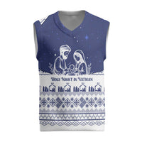 Vatican Christmas Knitted V-Neck Vest with Holy Family Nativity Scene Snowflake Pattern and Starry Night - Wonder Print Shop