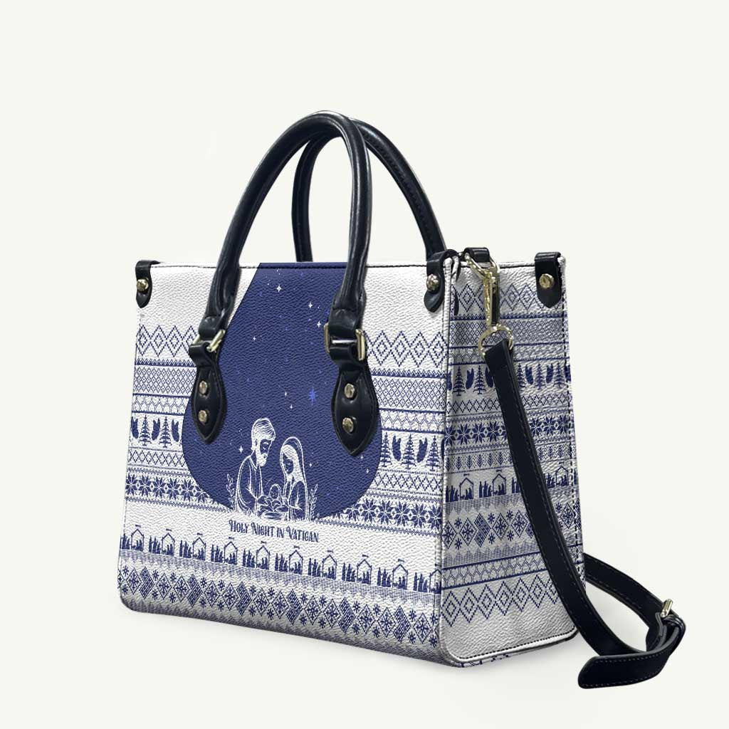 Vatican Christmas Leather Bag with Holy Family Nativity Scene Snowflake Pattern and Starry Night - Wonder Print Shop