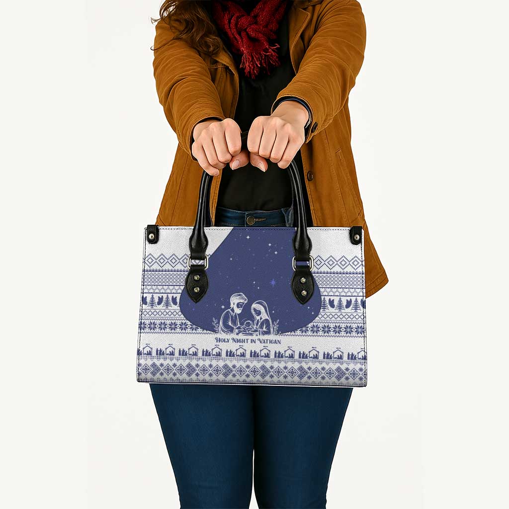 Vatican Christmas Leather Bag with Holy Family Nativity Scene Snowflake Pattern and Starry Night - Wonder Print Shop