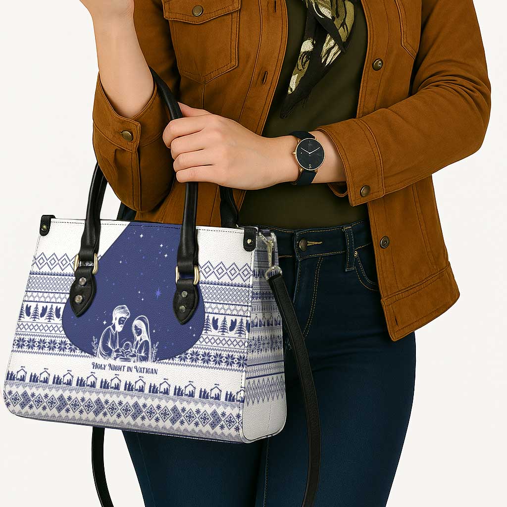 Vatican Christmas Leather Bag with Holy Family Nativity Scene Snowflake Pattern and Starry Night - Wonder Print Shop