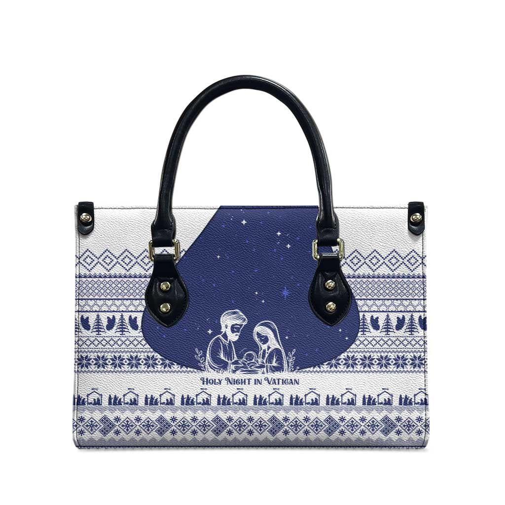 Vatican Christmas Leather Bag with Holy Family Nativity Scene Snowflake Pattern and Starry Night - Wonder Print Shop