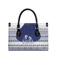 Vatican Christmas Leather Bag with Holy Family Nativity Scene Snowflake Pattern and Starry Night - Wonder Print Shop