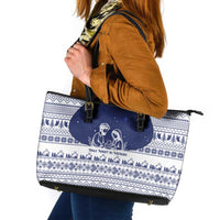 Vatican Christmas Leather Tote Bag with Holy Family Nativity Scene Snowflake Pattern and Starry Night - undefined