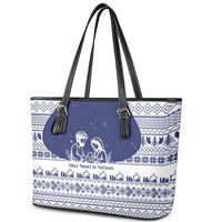 Vatican Christmas Leather Tote Bag with Holy Family Nativity Scene Snowflake Pattern and Starry Night - undefined