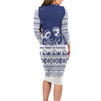 Vatican Christmas Long Sleeve Bodycon Dress with Holy Family Nativity Scene Snowflake Pattern and Starry Night - Wonder Print Shop
