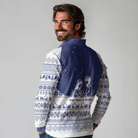 Vatican Christmas Long Sleeve Polo Shirt with Holy Family Nativity Scene Snowflake Pattern and Starry Night - Wonder Print Shop