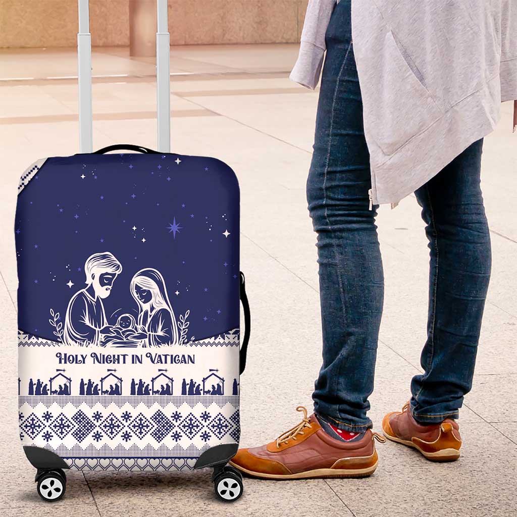 Vatican Christmas Luggage Cover with Holy Family Nativity Scene Snowflake Pattern and Starry Night - Wonder Print Shop