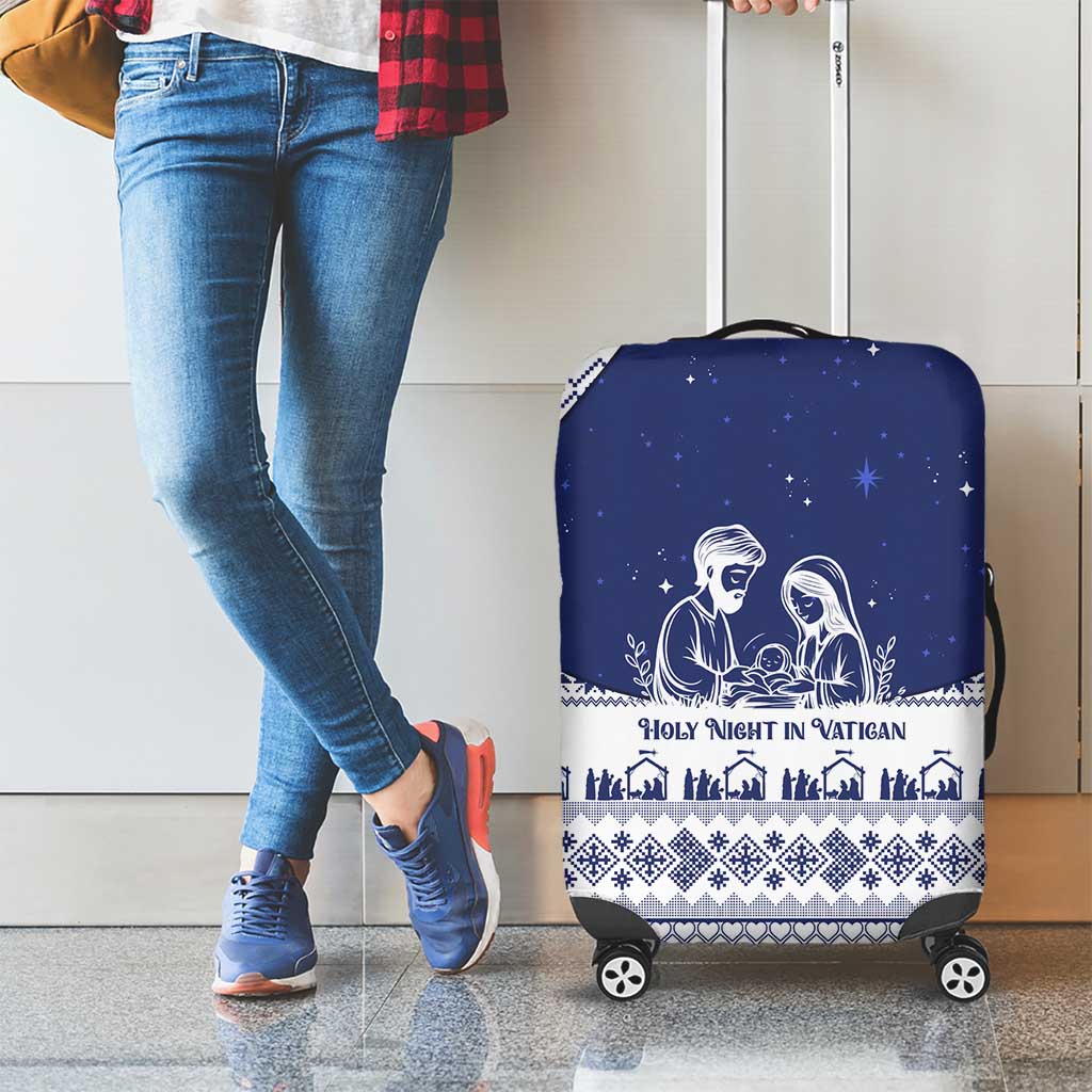 Vatican Christmas Luggage Cover with Holy Family Nativity Scene Snowflake Pattern and Starry Night - Wonder Print Shop