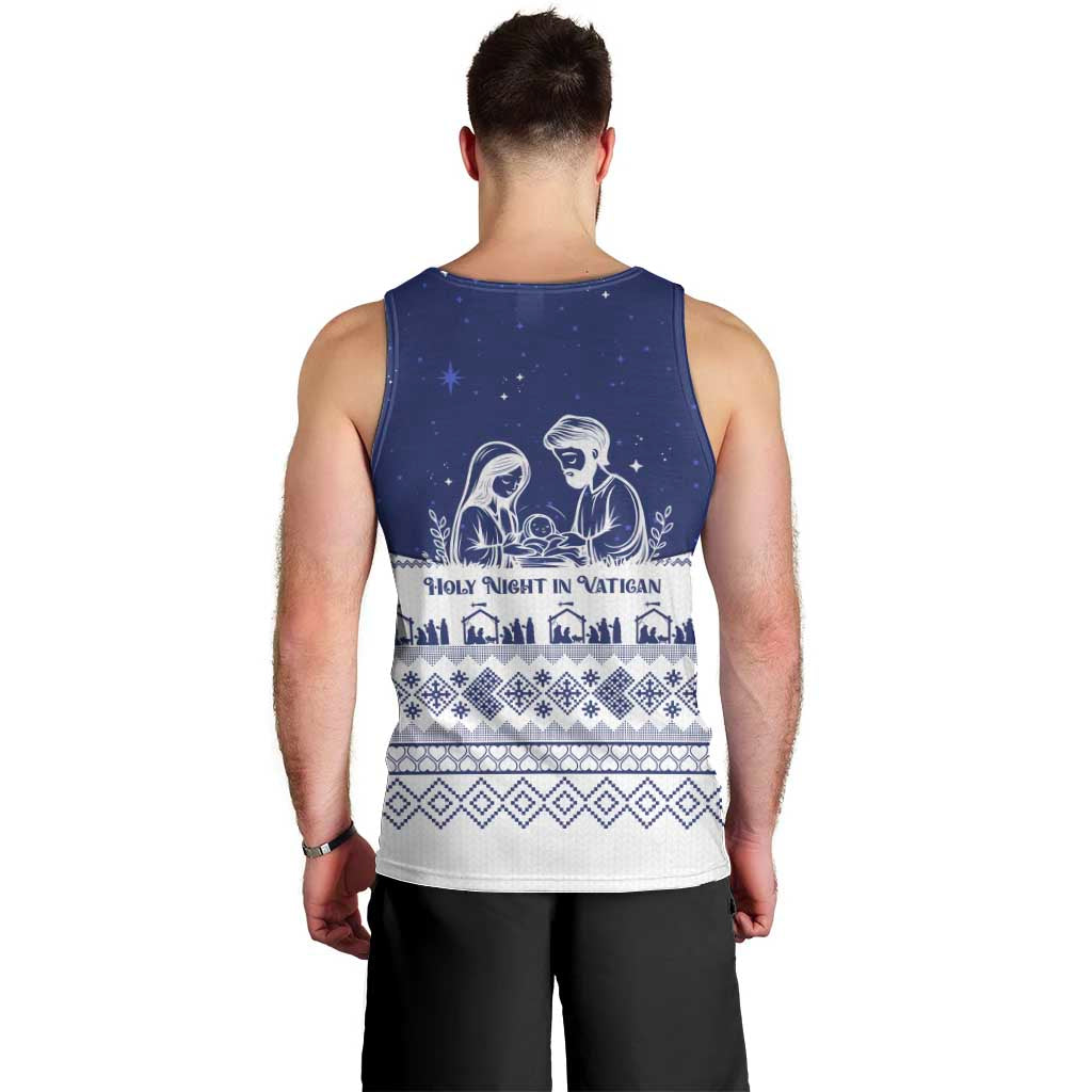 Vatican Christmas Men Tank Top with Holy Family Nativity Scene Snowflake Pattern and Starry Night - Wonder Print Shop