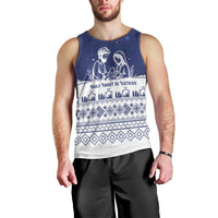 Vatican Christmas Men Tank Top with Holy Family Nativity Scene Snowflake Pattern and Starry Night - Wonder Print Shop