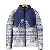Vatican Christmas Padded Jacket with Holy Family Nativity Scene Snowflake Pattern and Starry Night - Wonder Print Shop