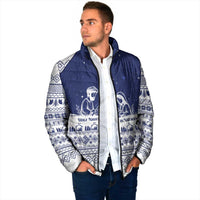 Vatican Christmas Padded Jacket with Holy Family Nativity Scene Snowflake Pattern and Starry Night - Wonder Print Shop