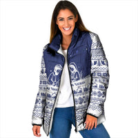Vatican Christmas Padded Jacket with Holy Family Nativity Scene Snowflake Pattern and Starry Night - Wonder Print Shop