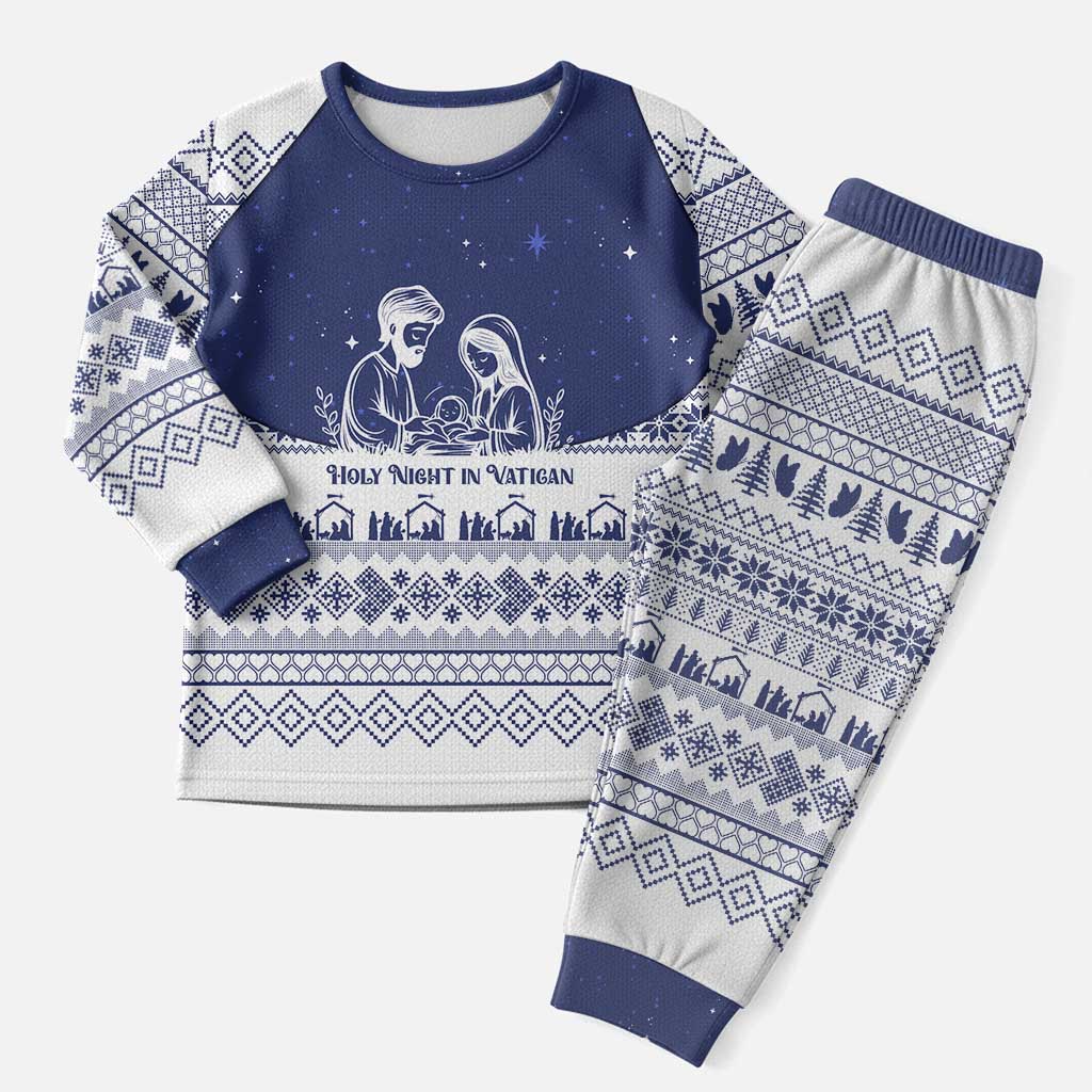 Vatican Christmas Pajama Set with Holy Family Nativity Scene Snowflake Pattern and Starry Night - Wonder Print Shop