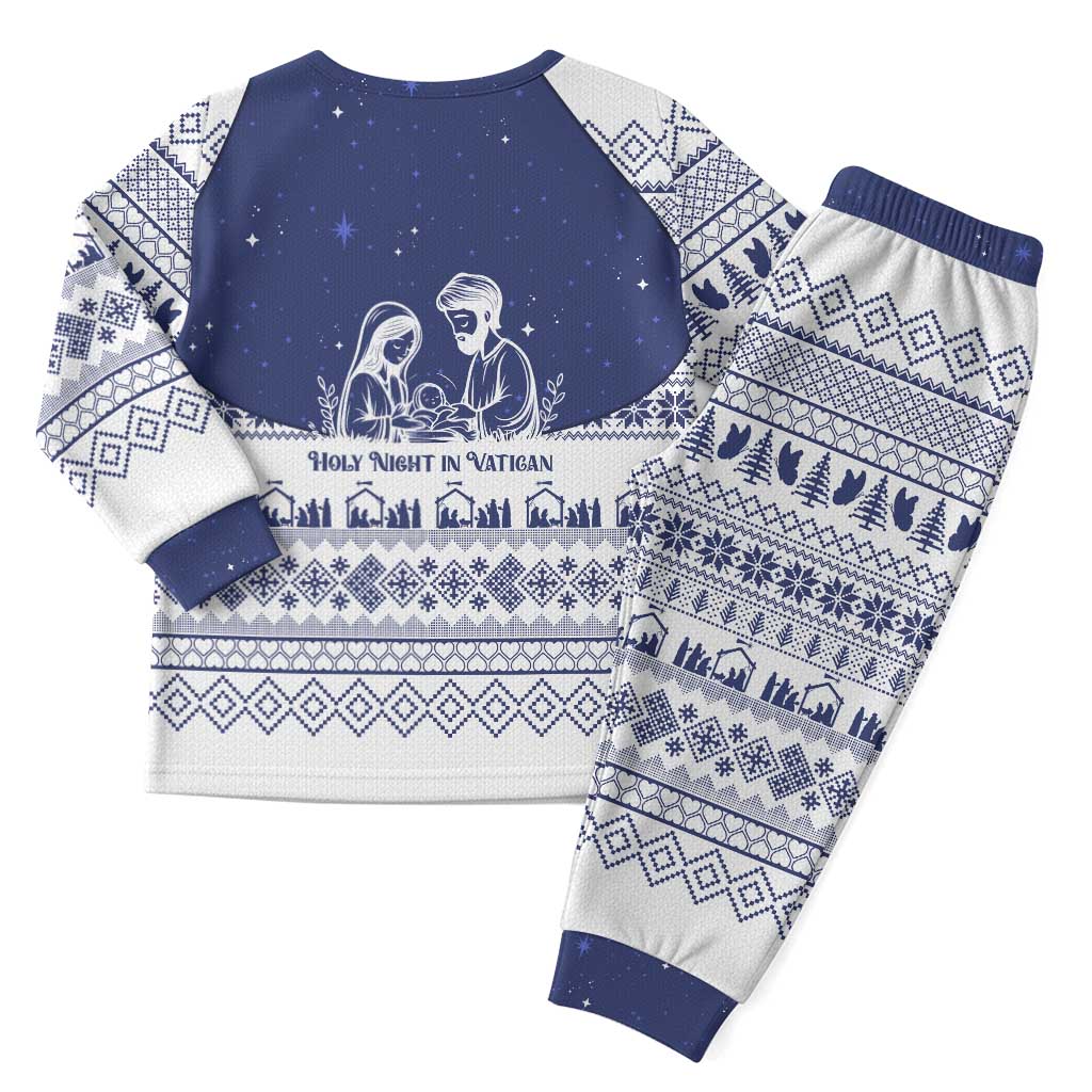 Vatican Christmas Pajama Set with Holy Family Nativity Scene Snowflake Pattern and Starry Night - Wonder Print Shop