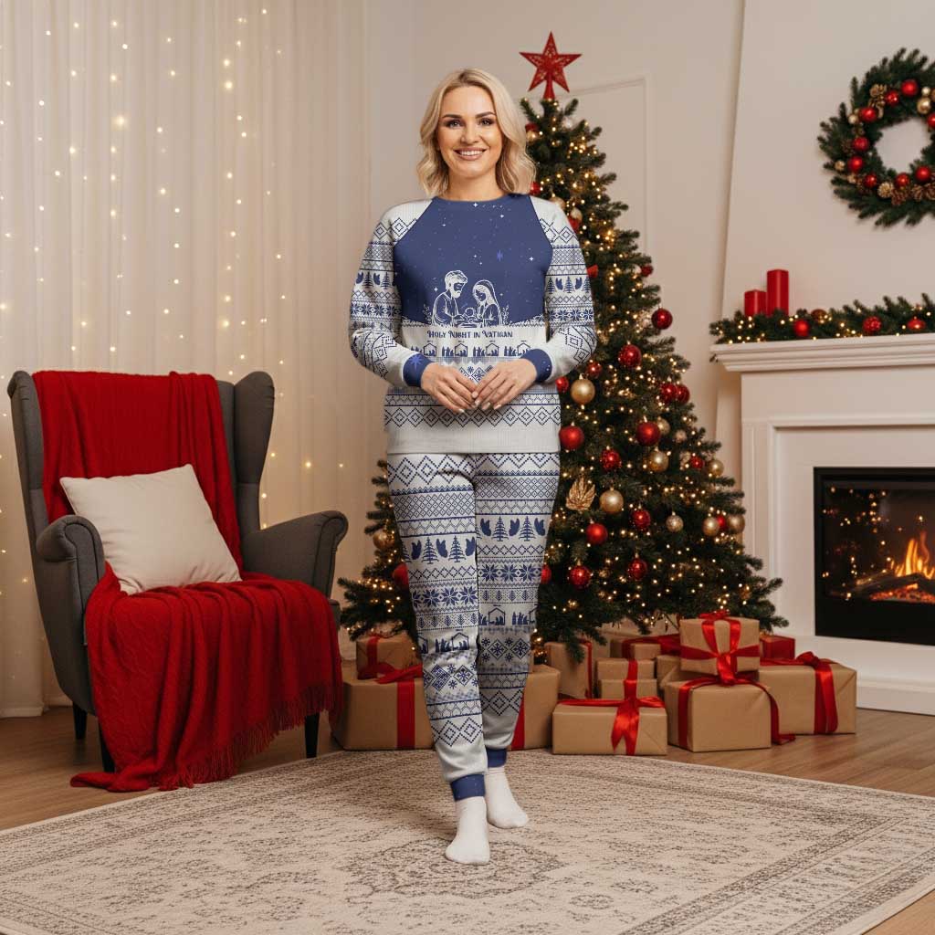 Vatican Christmas Pajama Set with Holy Family Nativity Scene Snowflake Pattern and Starry Night - Wonder Print Shop