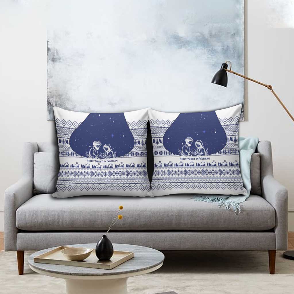 Vatican Christmas Pillow Cover with Holy Family Nativity Scene Snowflake Pattern and Starry Night - Wonder Print Shop