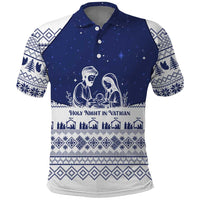 Vatican Christmas Polo Shirt with Holy Family Nativity Scene Snowflake Pattern and Starry Night - Wonder Print Shop