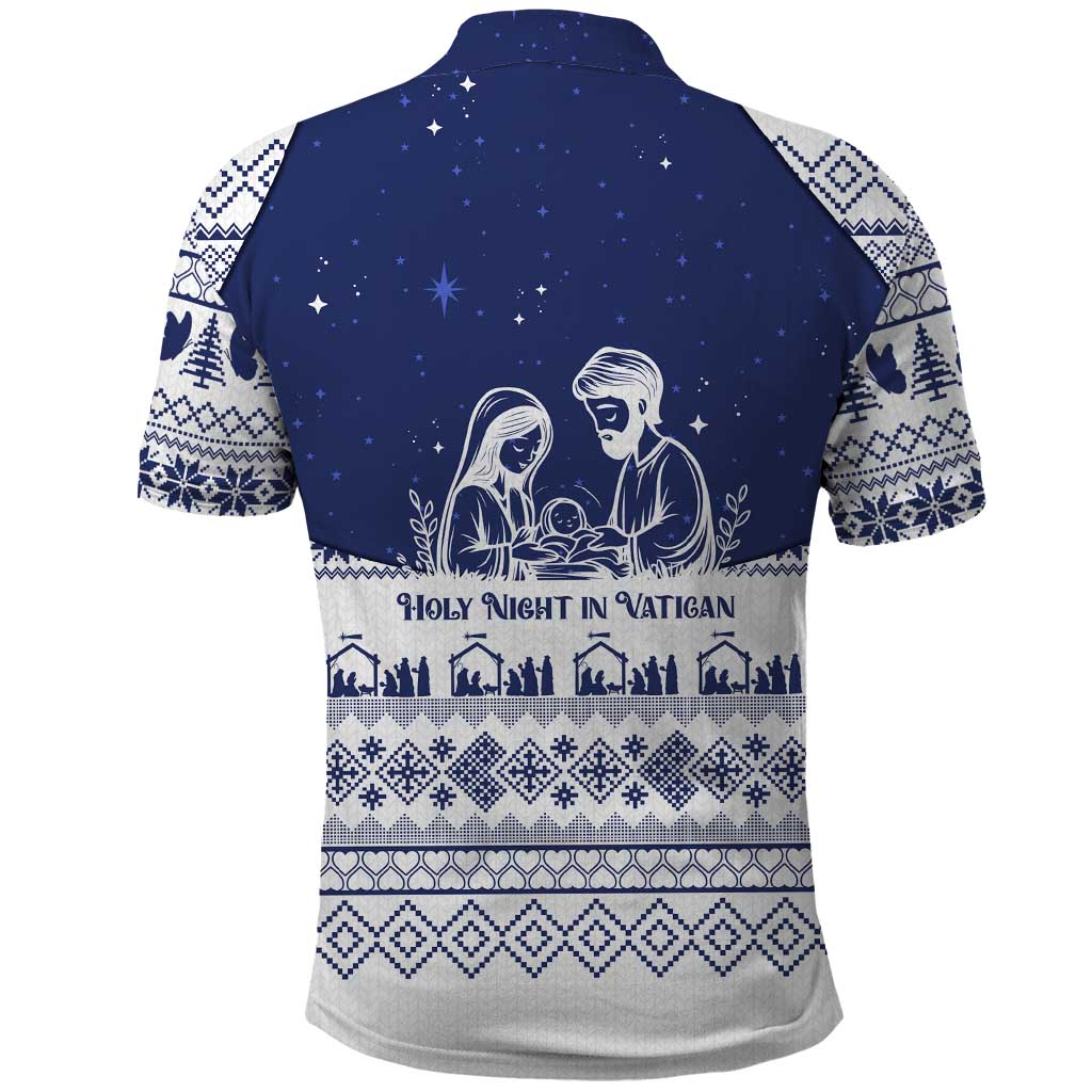Vatican Christmas Polo Shirt with Holy Family Nativity Scene Snowflake Pattern and Starry Night - Wonder Print Shop