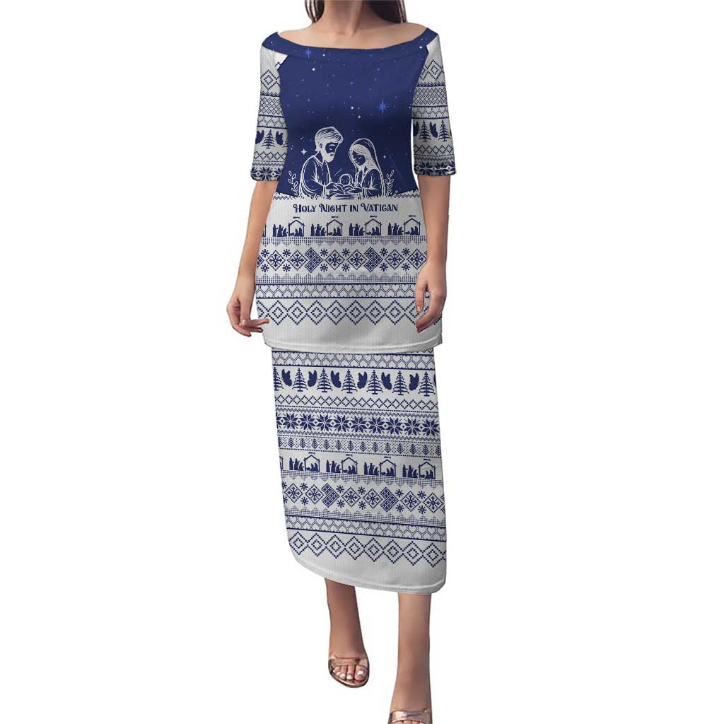 Vatican Christmas Puletasi with Holy Family Nativity Scene Snowflake Pattern and Starry Night - Wonder Print Shop